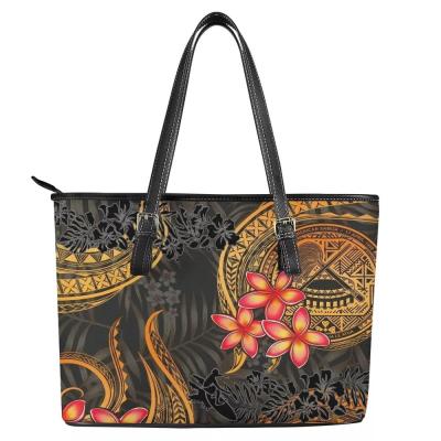 China Tote Bag One Size American Samoa Gold Plumeria Pattern Design Female High Quality Stylish Shoulder Bags for sale