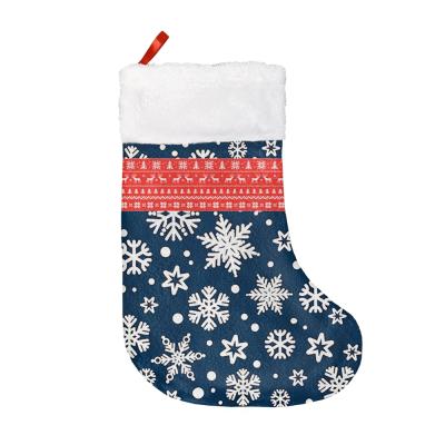 China Christmas Day Decoratiom Plush Christmas Snow Design Print Christmas Stocking Socks Wholesale Cheap Price Christmas Stockings 2021 for sale