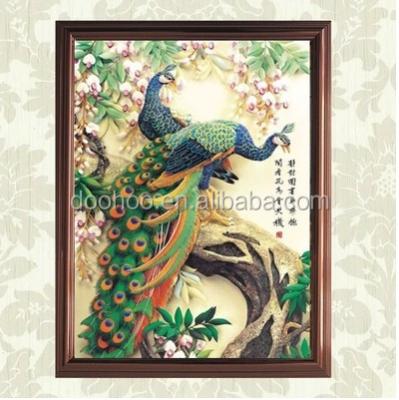 China 2017 Folk Art Decoration Peacock 3d Lenticular Picture Canvas Floor Screen for sale