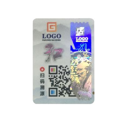 China Anti-Counterfeit Code Open Label Security Double-Layer Reflective Tear Holographic Laser Label Customized Trademark Stickers for sale