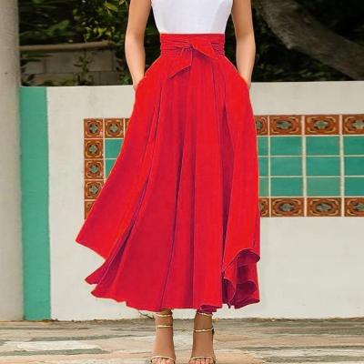 China New fashion women's breathable girls Europe and America solid color bow belt large edge skirt hot sale long dress for sale