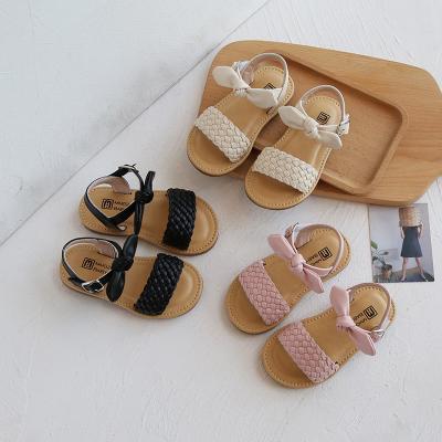 China Lovely Children's Flat Hot Selling Shoes 2021 Spring and Summer Bow Princess Shoes Cute Snap Girls Sandals Children for sale