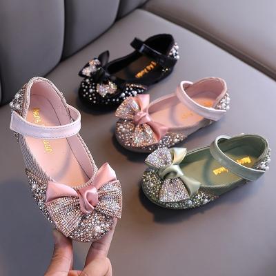 China Children's flat shoes spring and autumn new children's princess shoes elegant crystal bow knot girls shoes for sale