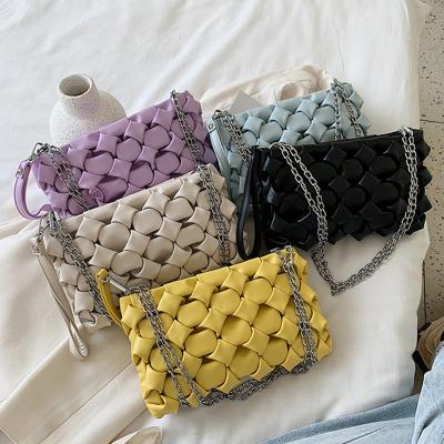 China New Stylish High Quality Women Weave Handbags Fashion Female Knit Clutches Tote Bags High Quality Women Leather Cross - Large Body Purse for sale