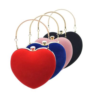 China Fashion Ladies Velvet Peach Heart Shaped Evening Clutch Bag Women Bags Purse Strap Ladies Handbags Women Bags for sale