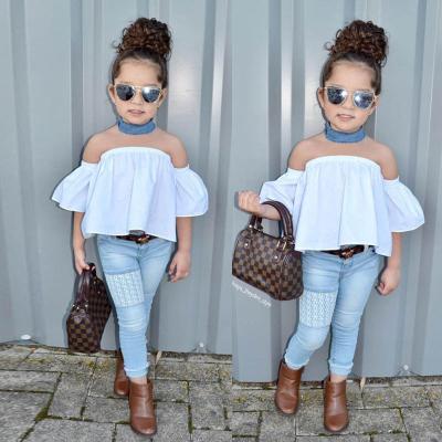 China One Piece Casual Off The Shoulder Jeans Suit Boutique Girl Kids Clothing 2021 Wholesale for sale