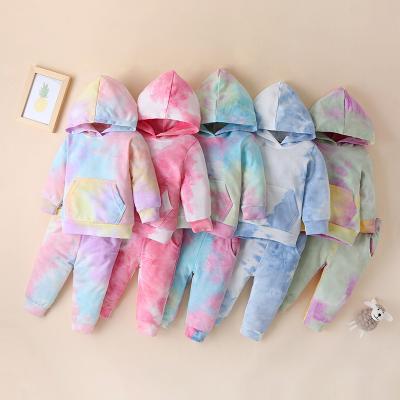 China QUICK DRY Baby Kid Boy Girl Clothes Spring Two Piece Set Hooded Pocket Newborn Infant Baby Tie-Dye Hoodie+Pants Teams Clothes for sale