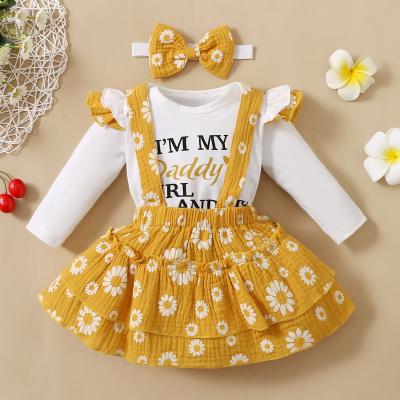 China Baby Romper + Daisy Ruffle Suspender Skirt Fashion Long Sleeve Letter Print AutumnToddler Newborn Dress QUICK DRY for sale