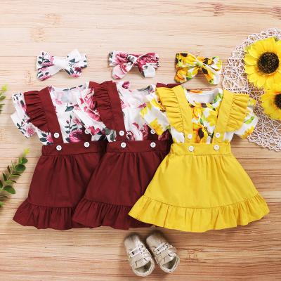 China QUICK DRY Toddler 2Pcs Babies Clothing Suit Short Sleeve Print Tops+ Suspender Skirts For Girl Summer Outfits Newborn Babies Clothes for sale