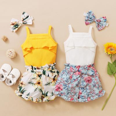 China 3Pcs QUICK DRY Newborn Summer Baby Clothes Cute Ruffle Strap Beach Shorts Boho Beach Shorts Floral Toddler Outfit Babies Clothing for sale