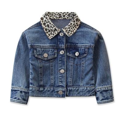 China Autumn Kids Leopard Print Lapel Anti-wrinkle Denim Jacket Fashionable Girls Short Denim Coat For Girls 0-6 Y Long Sleeve Fashion New for sale