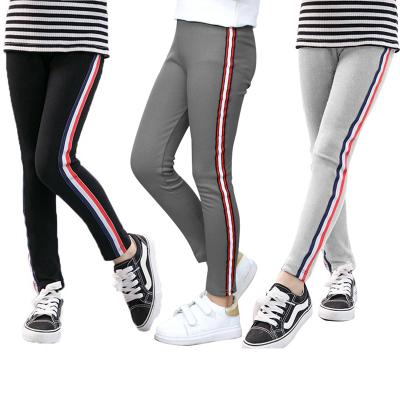 China Girls Summer Cotton Anti-pilling Thin Skinny Elastic Waist Pants Gaiters For Kids Striped Sports Trousers Kids 3-12 Years Stretch Pants for sale