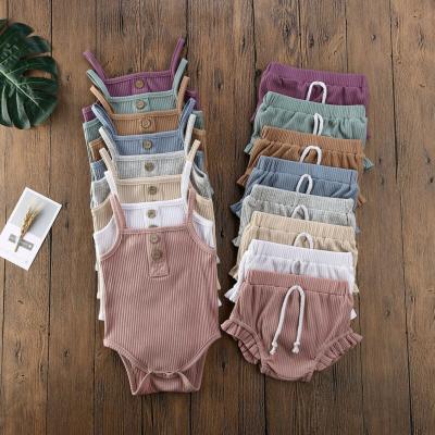 China Other Summer Newborn Toddler Baby Clothes Knitted Crop Tops + Shorts Outfits Sleeveless Baby Clothing Set for sale