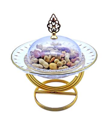 China Freshness Preservation Round Shape Acrylic Metal Base Display Candy Jar With Acrylic Lid for sale