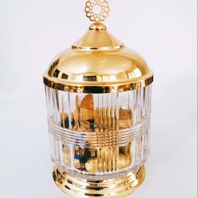 China Household products high quality Arabic style candy jar dried fruit storage glass jar with metal lid for sale