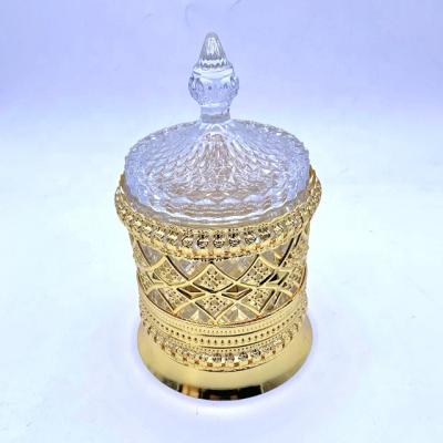 China Safe and Odorless Gold Metal Storage Jar Uses Clear Glass Glass for Christmas Luxury Space for Valentine's Day Party Gifts for sale