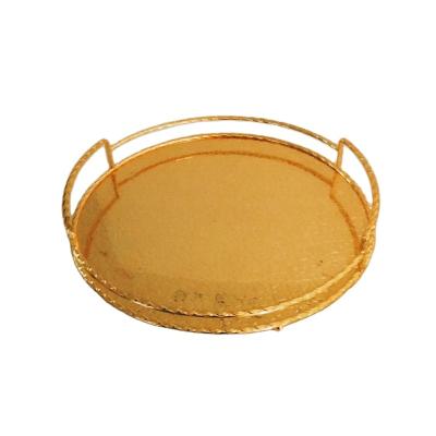 China Luxury Gold Wedding Home Decoration - Faced Mirror Platter Dessert Serving Tray Round Shape for sale