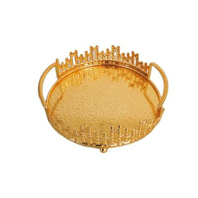 China Kitchen Mirror Tray Fruit Food Serving Plate Metal Dressing Table Perfume Makeup Jewelry for sale