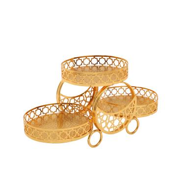 China 3-Piece Round Viable Tray Dessert Stand Decorative Set Above Mirror (Gold) for sale