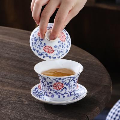 China 160ml gaiwan ceramic kongfu sancai viable chinese tea set with lid and saucer cha wan tea cup for sale