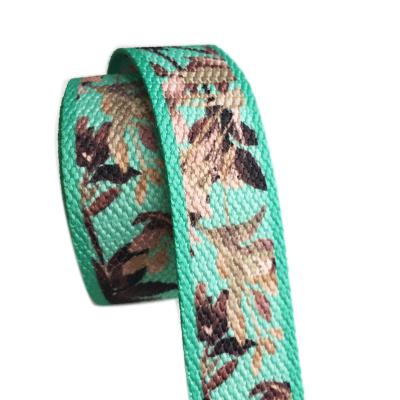 China Factory direct sale 2.5cm bilateral thermal transfer strap shoes pattern polyester non-elastic decoration elastic green strap for sale