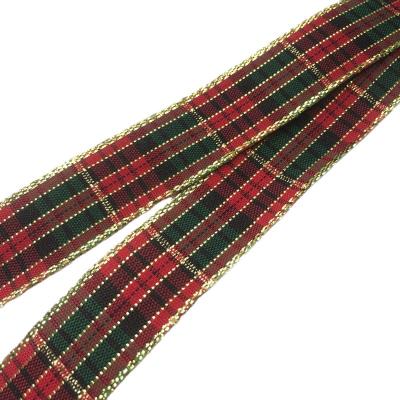 China Christmas 3/4 inch Red and Green Christmas Edge Gold Plaid Decorative Ribbon for sale