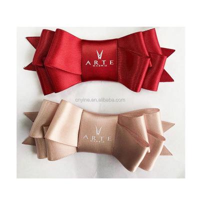 China Sustainable Polyester Grosgrain Ribbon Printing Customized LOGO Pre-tied Bows For Gift Wrapping for sale