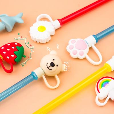 China Viable Cartoon Cute Animal Flower Shape PVC Bottle Drinking Straw Hat Custom Gift Logo for sale