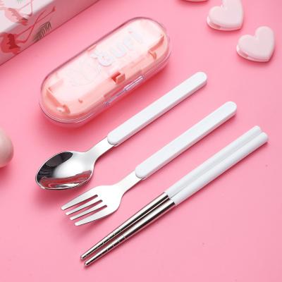 China Stored Blue Pink 304 Stainless Steel Spoon Fork Chopsticks Set Travel Portable Outdoor Tableware For Kids Student for sale