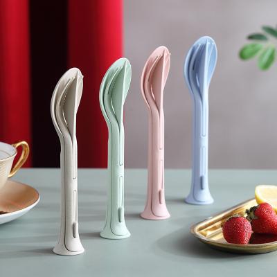 China New Travel Disposable Plastic Portable Wheat Spoon Fork And Knife Set Material Cutlery Set Gift Custom Logo for sale