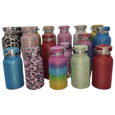 China 2021 Hot Sale PORTABLE Handle Diamond Water Bottle Thermos Flask Portable Gift for Women Girl Factory Wholesale for sale