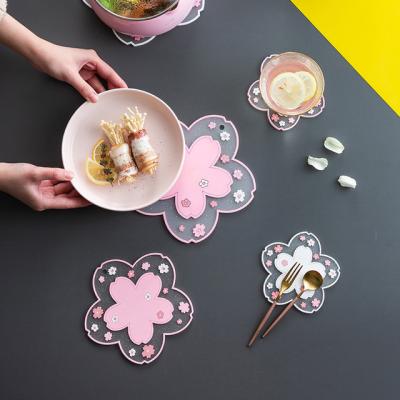 China Viable Creative Pink White Flower European Style Anti-scald Insulation PVC Cup Glass Bowl Pot Dish Multifunctional Tableware Mat for sale