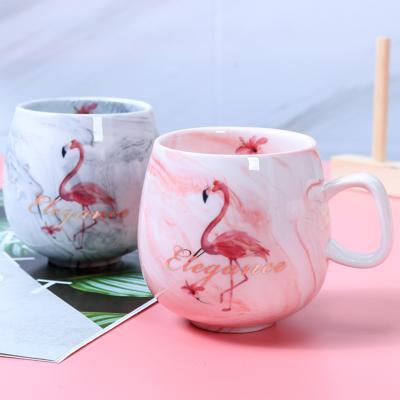 China 320ml Cartoon Flamingo Pink Unicorn Letter Ceramic Mug Coffee Creative Marbled Cute Cup Viable Gray Mini Milk Mug Custom Wedding Gift for sale