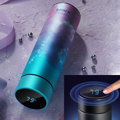 China Portable Travel PORTABLE Sport Coffee Mug Flask Vacuum Thermos Stainless Steel Display Temperature 450ml Water Bottle Thermos Mug for sale