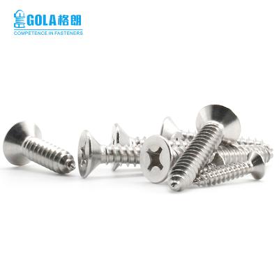 China Flat Head 304 Stainless Steel Cross Recessed Countersunk A2 Flat Tapping Screws for sale