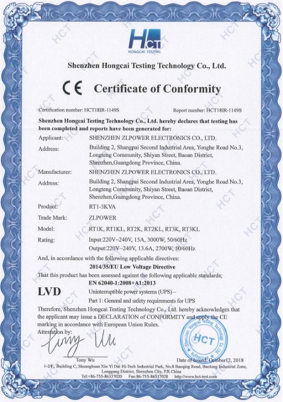 CE - Shenzhen Zlpower Electronics Co., Ltd.