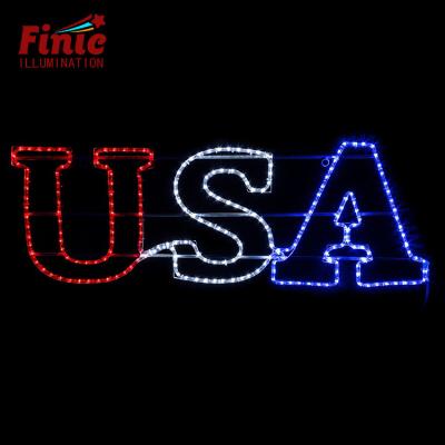 China Commercial Use FINIC Luminous Metal Frame Rope Light IP65 Holiday Mall Square Park All Led 2D USA Element Pattern Light for sale