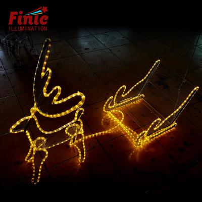 China Commercial Use FINIC LED Artificial Reindeer IP65 Waterproof Sleigh Pattern Lights 3D Light Cold White Red-Pink Decor for sale