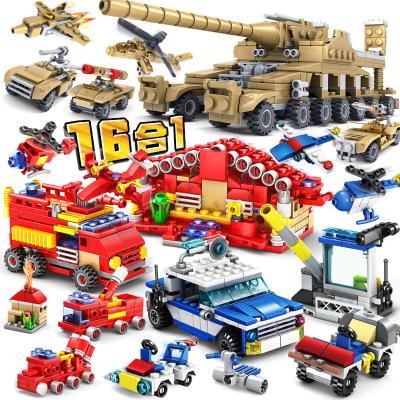 China Building Toy Kazi City Police Helicopters Technic Car Model Bricks 16 in 1 Building Blocks Weapons Deformable Military Block for sale