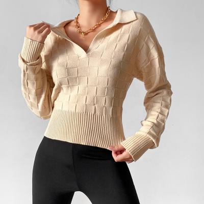 China Sustainable OEM Design Customized High Quality Organic Wool Cashmere Cable Collar Women Knit Sweater for sale