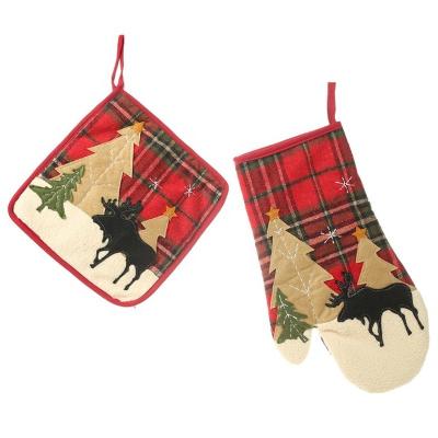 China Festival Stuff New Christmas Decorations Plaid Cloth Paste Heat Insulation Microwave Oven Mat Heat Insulation Place Mat for sale