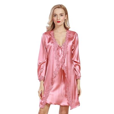 China QUICK DRY pajama set for women lace up trim sleepwear heart print nightgowns satin blouse silk culture shorts pajamas set for sale