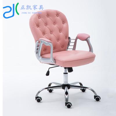 China Executive Chair Supplier E-Commercial Dining/Office Swivel Chair With Chrome Legs With Wheels And Lift Pink Color Chair for sale