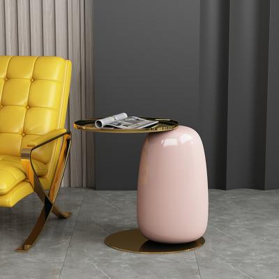 China Italuan Extendable High End Side Table Modern Round Style End Table Gold Metal Side Table for sale