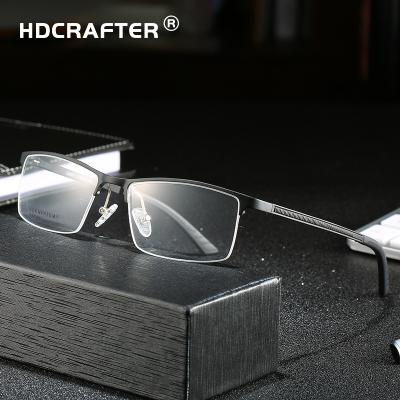 China For Reading Glasses HDCRAFTER Men's Classic Half-Rim Business Optical Glasses Frame Eyewear Aluminum Reading Glasses Frame With Spring Hinge CE for sale