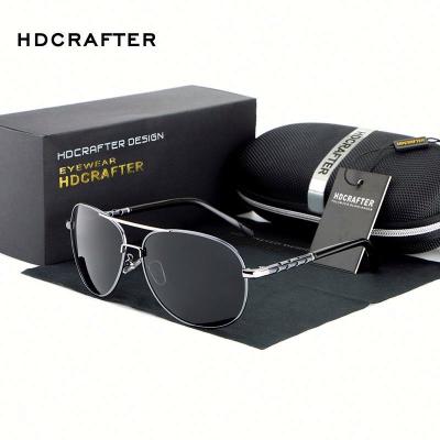 China HOT Classic Pilot HDCRAFTER Sunglasses Metal Shape Black Polarized uv400 Lens Driving Eyewear Men Outdoor Eyeglasses Pilot CE for sale