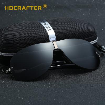 China HDCRAFTER Classic Men's Metal Pilot Sunglasses Black Polarized uv400 Lens Driving Outdoor Eyewear One Piece Lens Goggles CE for sale