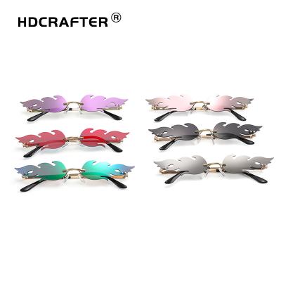 China Fashion Sunglasses HDCRAFTER Metal Flame Colorful Sunglasses New Shape Party UV400 Unisex Trendy Cool CE Rimless Eyewear Goggles for sale