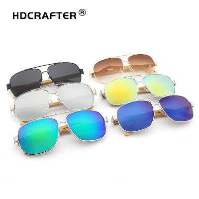 China Fashion Sunglasses HDCRAFTER Oversized Pilot Alloy Bamboo Sunglasses uv400 Driving Colorful Eyewear Customize Logo Mens Glasses CE for sale