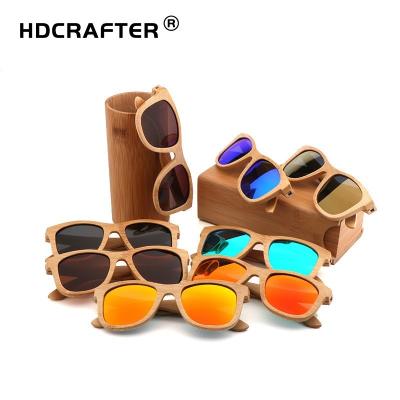 China Fashion HDCRAFTER Sunglasses 2022 Vintage Bamboo Colored Wooden Sunglasses Polarized Custom Lenses Shape Tea Gradient Glasses for sale